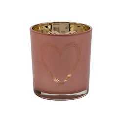 Cosy @ Home Theelichthouder Heart Roze 7x7xh8cm Glas  