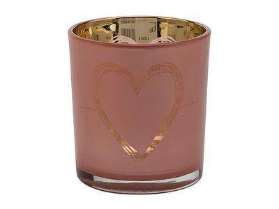 Theelichthouder Heart Roze 7x7xh8cm Glas 