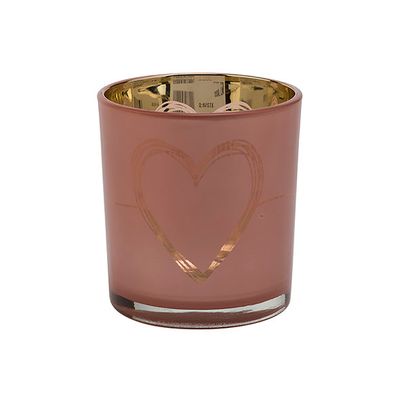 Theelichthouder Heart Roze 7x7xh8cm Glas   Cosy @ Home