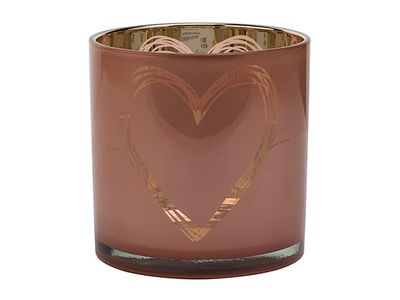 Theelichthouder Heart Roze 15x15xh15cm G Las