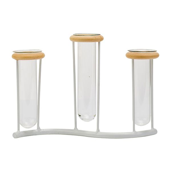 Cosy @ Home Houder 3x Glass Tube 3,5x10-12cm Wit 19x 4,5xh13,5cm Langwerpig Metaal