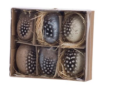 Paasei Set6 With Feather Natuur 6cm 