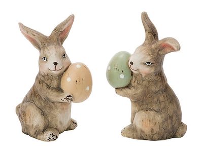 Paashaas With Egg 2ass Beige 9x6,5xh15cm  Keramiek