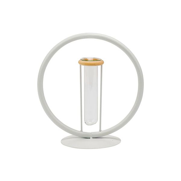 Cirkel Glass Tube 3,5x12cm Wit 19x10,5xh 21,5cm Rond Metaal 