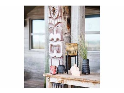 Bloempot Carved Zwart 15x15xh13cm Rond C Onisch Aardewerk