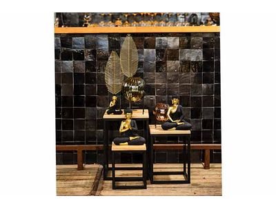 Bijzettafel Set3 Wood Nature Zwart 35x35 Xh51cm Vierkant Metaal