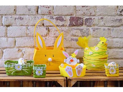 Panier De Paques Chicken Jaune 20x12xh17 Cm Ovale Plastic