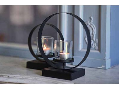 Theelichthouder Circle Zwart 17x10xh19cm  Rond Metaal-glas