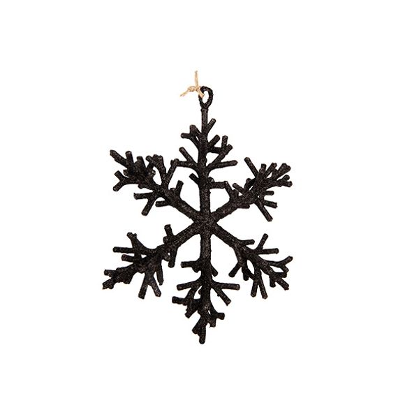 Hanger Twig Snowflake Glitter Zwart 16x1 6xh16cm Kunststof 