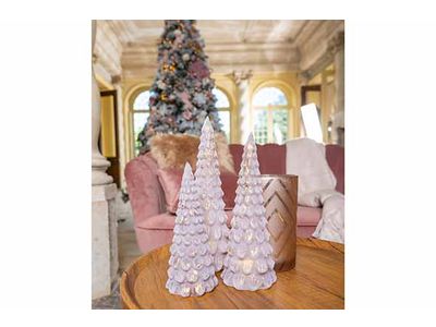 Kerstboom Led Roze 10x10xh30cm Glas  Incl 3 Lr44 Batt