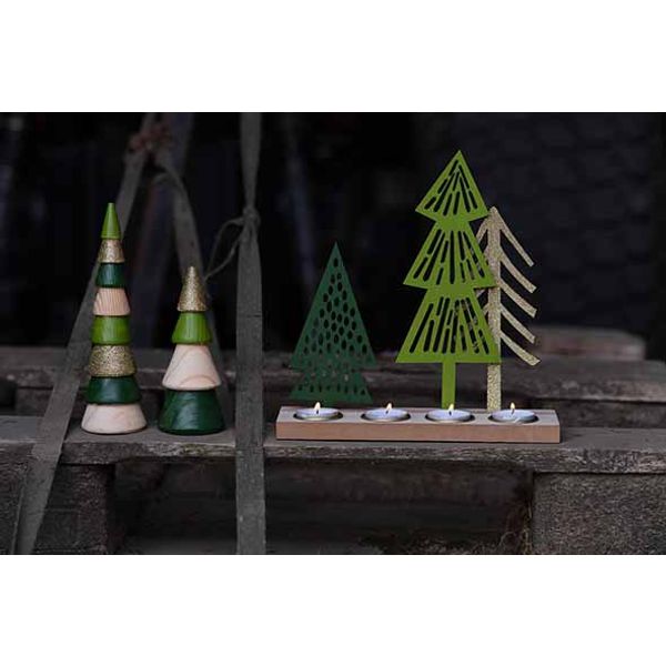 Kerstboom Goldy Green Multi-kleur 6x6xh1 5,5cm Rond Hout 