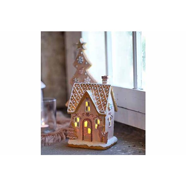 Ornament House Cookies Lichtroze 15x12xh 22,5cm Resin 