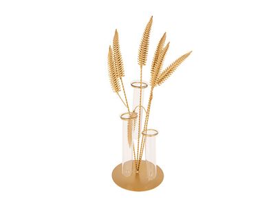 Vase 7 Leaves 3 Glass Tubes Dore 14,5x13 Xh39cm Autre Metal
