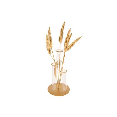 Vaas 7 Leaves 3 Glass Tubes Goud 14,5x13 Xh39cm Andere Metaal  Cosy @ Home