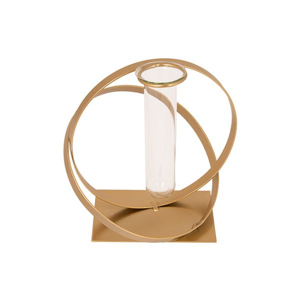 Cosy @ Home Vaas Circles 1 Glass Tube 3.5x12cm Goud 14x13xh14,5cm Rond Metaal