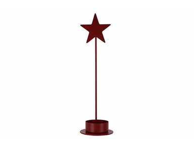 Bougeoir Star Filled Rouge Fonce 6x6xh21 ,3cm Allonge Metal