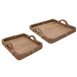 Dienblad Set2 Rim Jute Rope Natuur 36x36 Xh6cm Vierkant Hout 