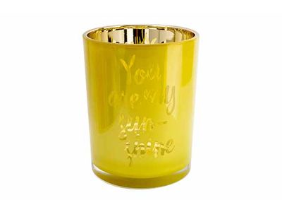 Theelichthouder You Are My Sunshine Geel  D10xh12,5cm Glas