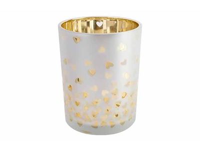 Bougeoir Golden Hearts Blanc D10xh12,5cm  Verre