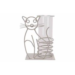 Cosy @ Home Vaas Cat Glass Tube 6x14.5cm Grijs 12x7x H15cm Andere Metaal 