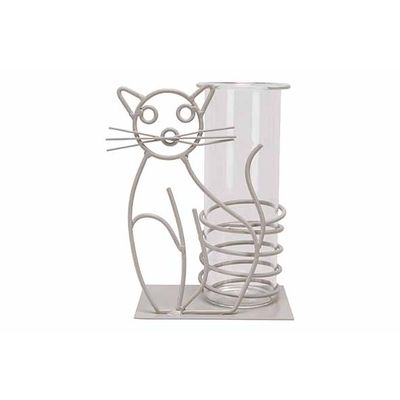 Vase Cat Glass Tube 6x14.5cm Gris 12x7xh 15cm Autre Metal  Cosy @ Home