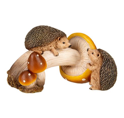 Herisson Couple Mushrooms Brun 21x14,5xh 12,5cm Resine  Cosy @ Home