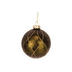 Kerstbal Antique Glitter Gold Groen 8x8x H8cm Rond Glas 