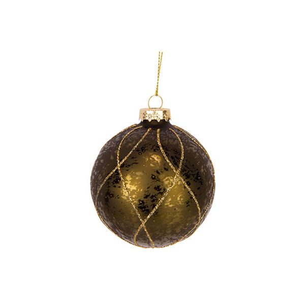 Kerstbal Antique Glitter Gold Groen 8x8x H8cm Rond Glas 