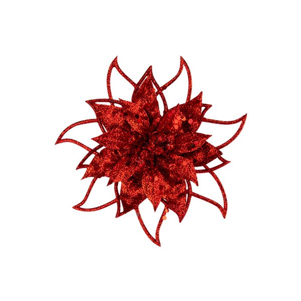 Kerstroos Clip 3l Glitter Rood D14cm Kun Ststof 