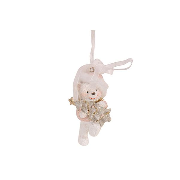 Hanger Bear Xmas Tree  Roze 4x3xh8cm Res In 