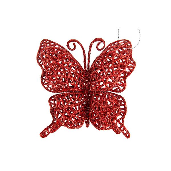 Vlinder Hanger Glitter Rood 10x1xh10cm  