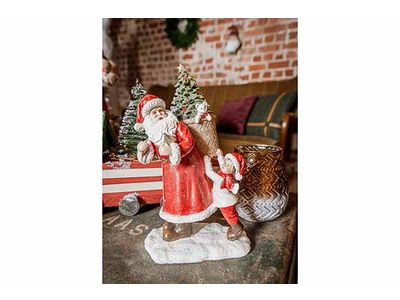 Pere Noel With Child Rouge 17x13xh27cm R Esine  Incl.3xlr44 Batt.