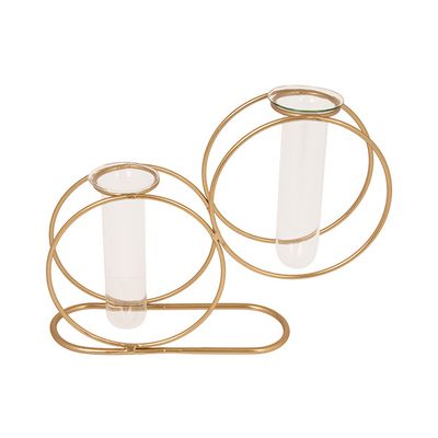 Vase 2 Circles Glass Tube 3,5x10cm Dore 19x5xh15cm Rond Metal  Cosy @ Home