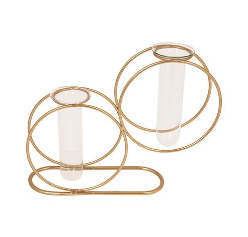 Vaas 2 Circles Glass Tube 3,5x10cm Goud 19x5xh15cm Rond Metaal  Cosy @ Home