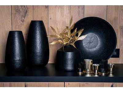 Vaas Vintage Zwart 20x20xh40cm Rond Alum Inium