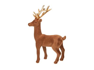Hert Flocked Bruin 15x4xh22cm Kunststof 