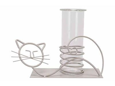 Vase Cat Glass Tube 6x14.5cm Gris 20,5x8 Xh9cm Allonge Metal