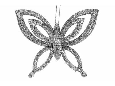 Hanger Butterfly Glitter Zilver 10x2,5xh 8,5cm Kunststof