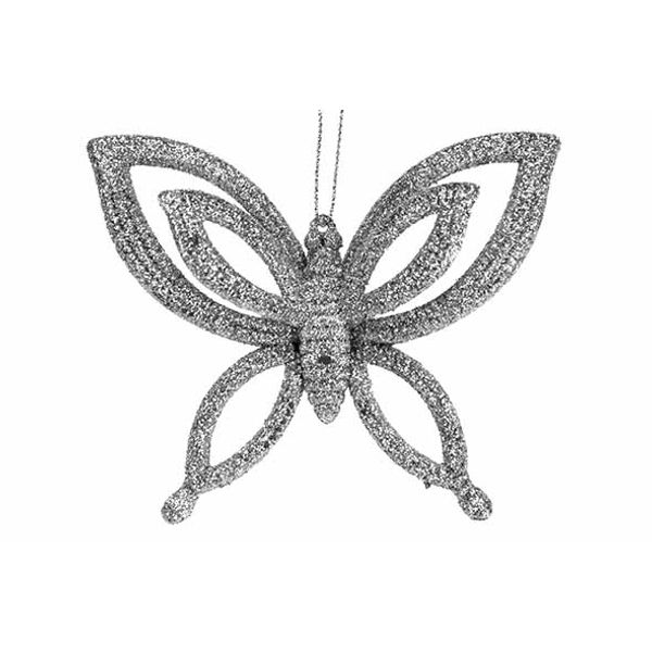 Hanger Butterfly Glitter Zilver 10x2,5xh 8,5cm Kunststof 