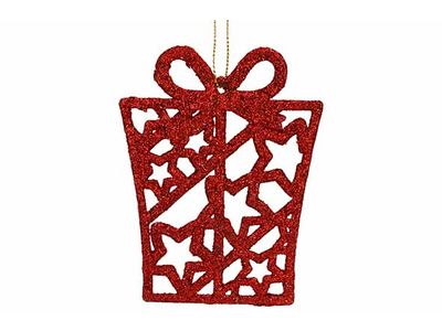 Hanger Gift Glitter Rood 8xh10cm Kunsts Tof