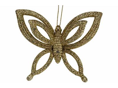 Hanger Butterfly Glitter Goud 10x2,5xh8, 5cm Kunststof