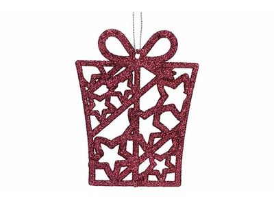 Hanger Gift Glitter Bordeaux 8xh10cm Ku Nststof