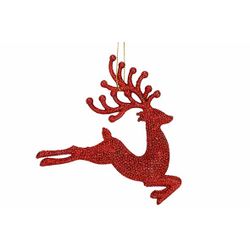 Hanger Deer Glitter Rood 12xh12cm Kunsts Tof 