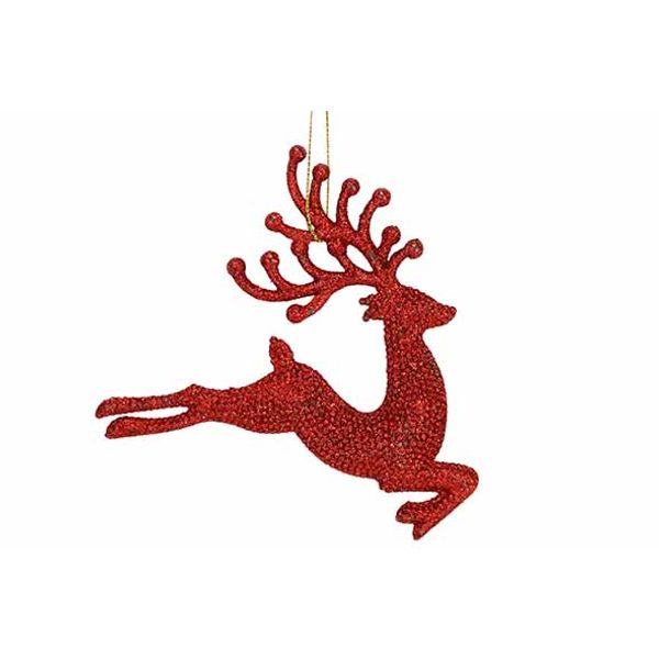 Hanger Deer Glitter Rood 12xh12cm Kunsts Tof 