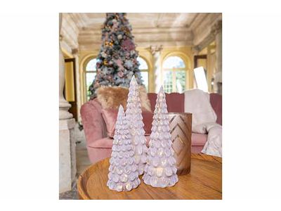 Kerstboom Led Roze 8x8xh21cm Glas  Incl 3 Lr44 Batt
