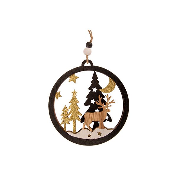 Hanger Kerstboom  Black Xmas Tree Deer N Atuur 13x,6xh12cm Rond Hout 