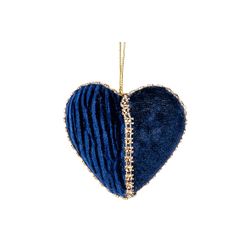 Hanger Velvet Gold Strass Blauw Hart 8x3xh8cm 