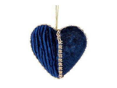 Hanger Velvet Gold Strass Blauw Hart 8x3xh8cm