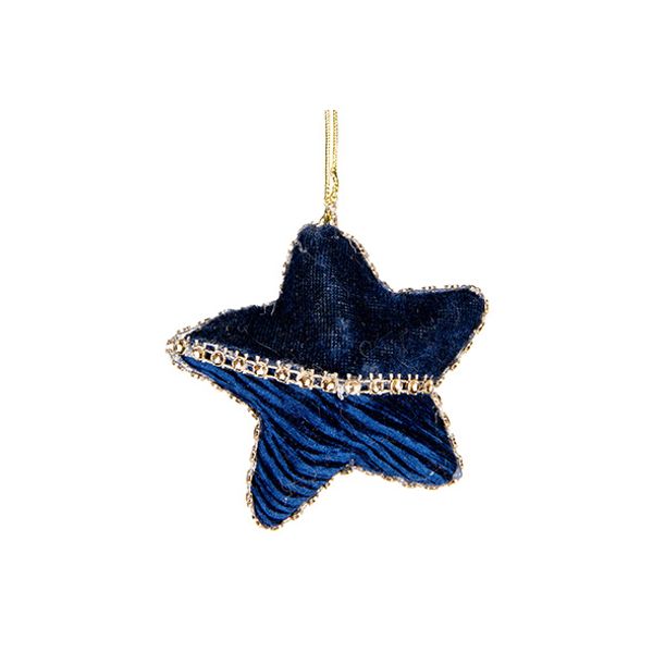 Hanger Velvet Gold Strass Blauw 8x3xh8cm  Ster 