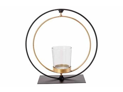 Bougeoir Gold Combi Glass Cup D5,5cmxh6, 5cm Noir 19,5x8xh19,5cm Rond Metal